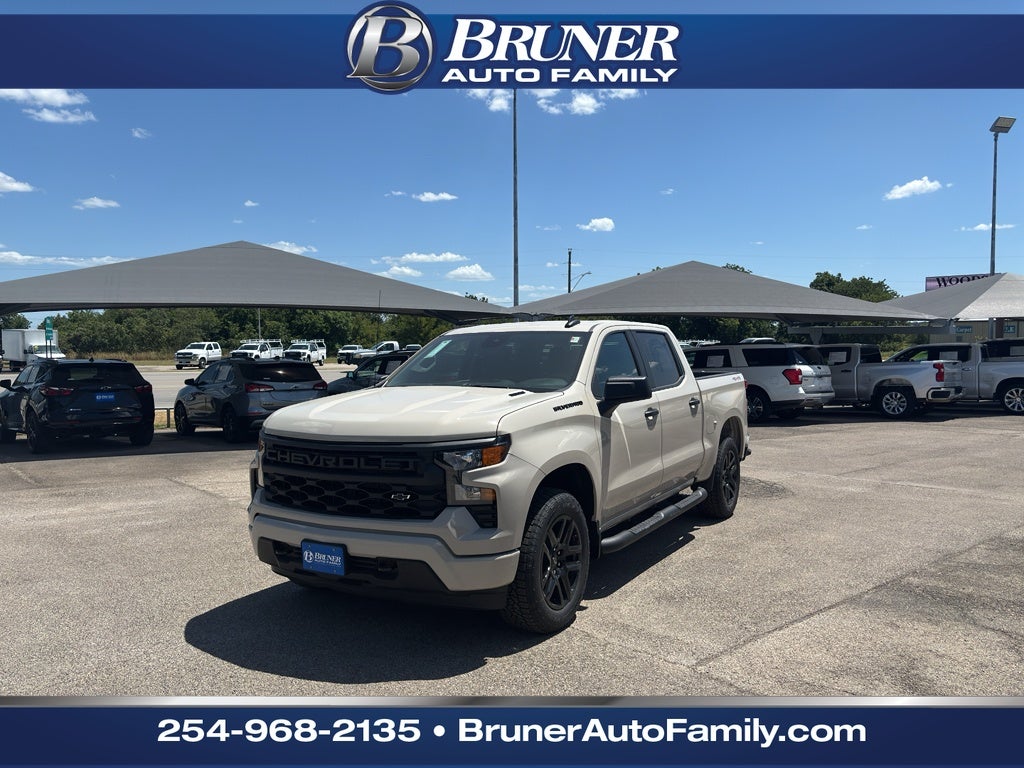 2026 Chevrolet Silverado 1500 Custom in White Sands — front three-quarter view