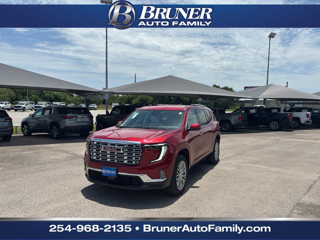 2026 GMC Acadia Denali in Volcanic Red Tintcoat — front three-quarter view